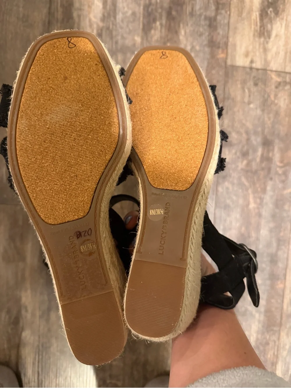 Lucky Brand Black Frayed Strap Block Heel Sandals